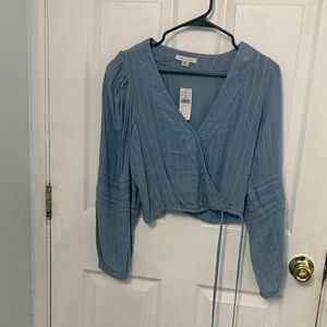 American Eagle Outfitters Dusty Blue Wrap Blouse